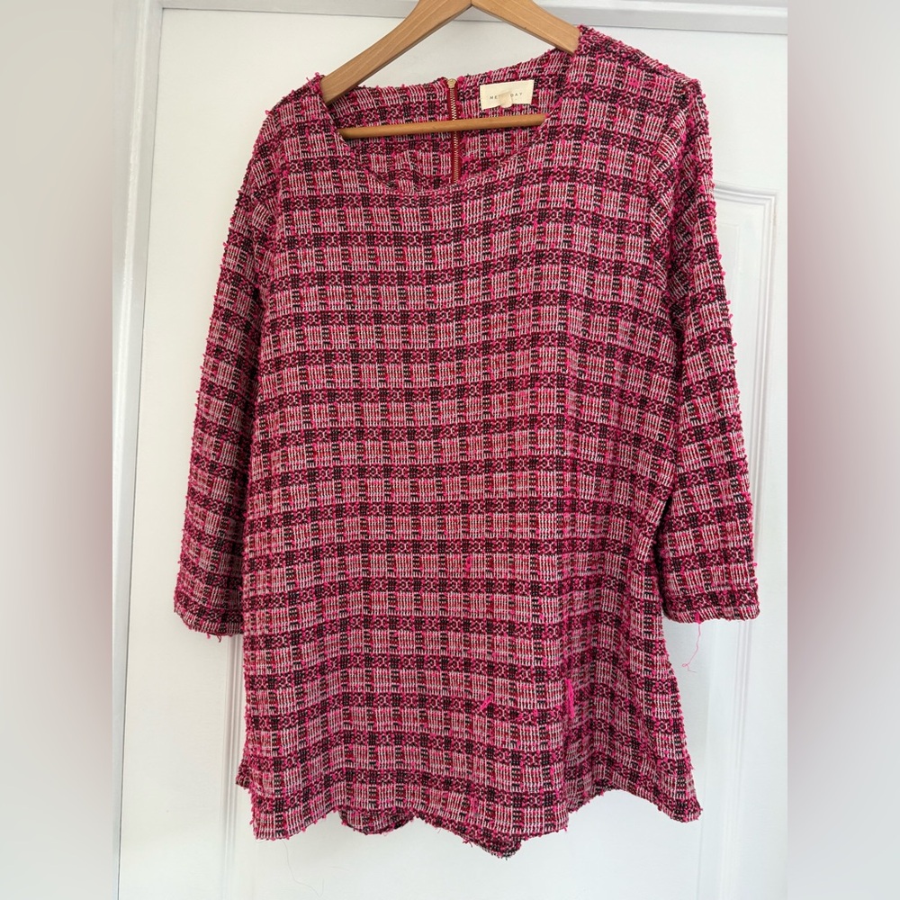 MELLODAY Pink and Black Checkered Blouse